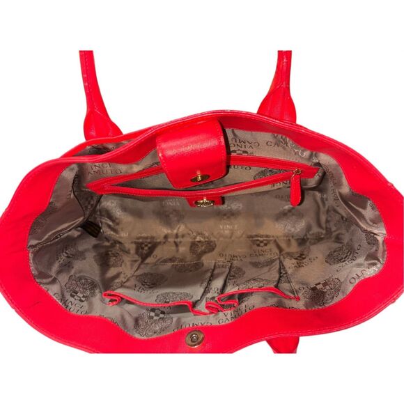 Vince Camuto Red Leather Tote Bag Structured shoulder handbag with gold hardware - Picture 6 of 7